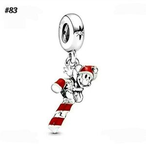 #83 Silver Red Mickey Mouse Candy Cane Dangle Charm